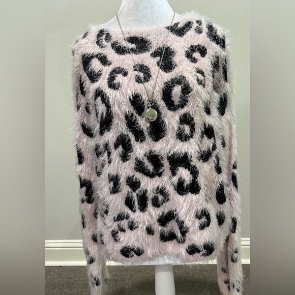 wild fable Sweaters - Wild Fable fuzzy angora style pink sweater black animal print medium NWT new M